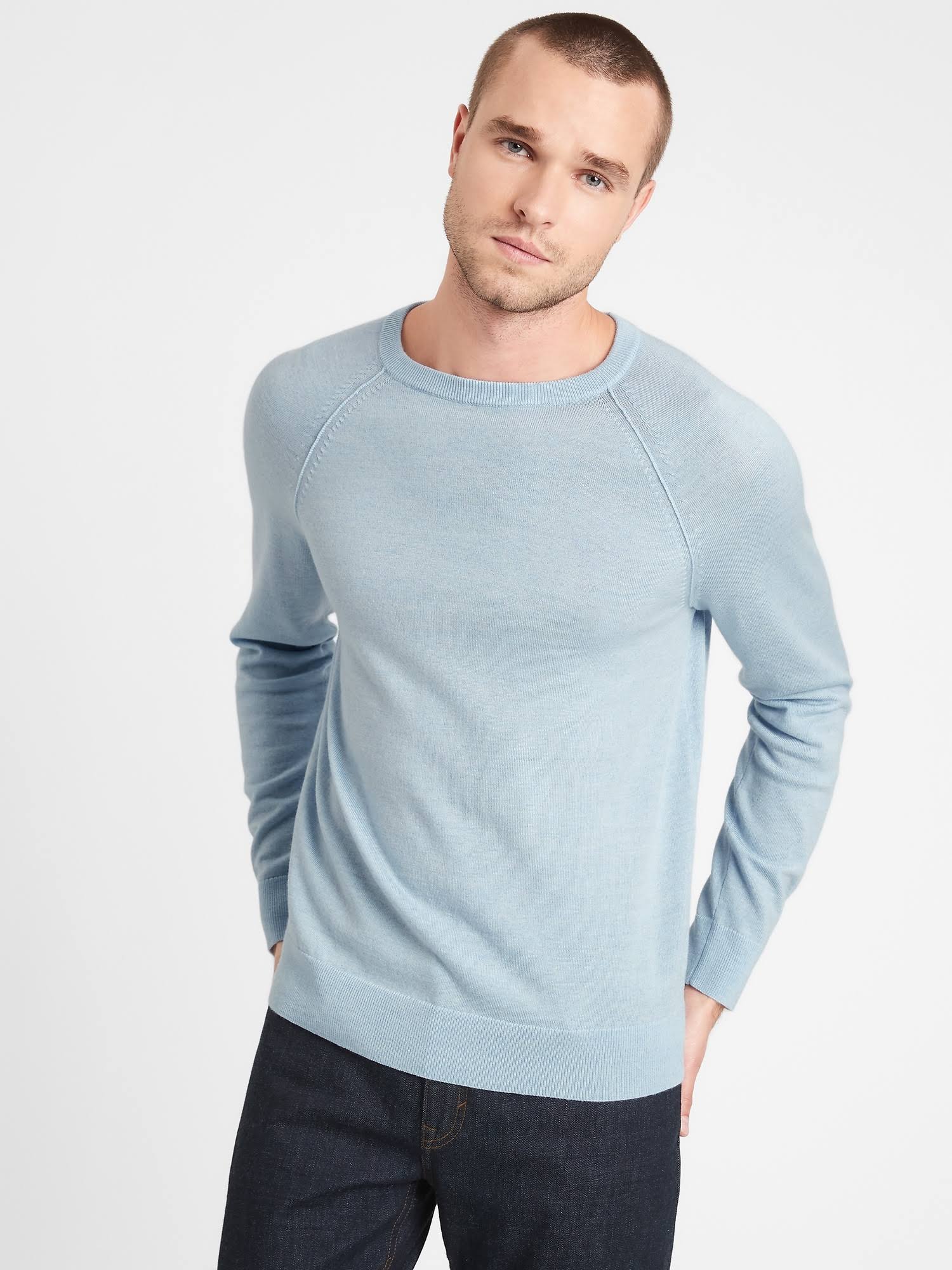 Banana Republic Men's Italian Merino Crew Sweater-Neck Sweater Light Blue Tall Size XXL