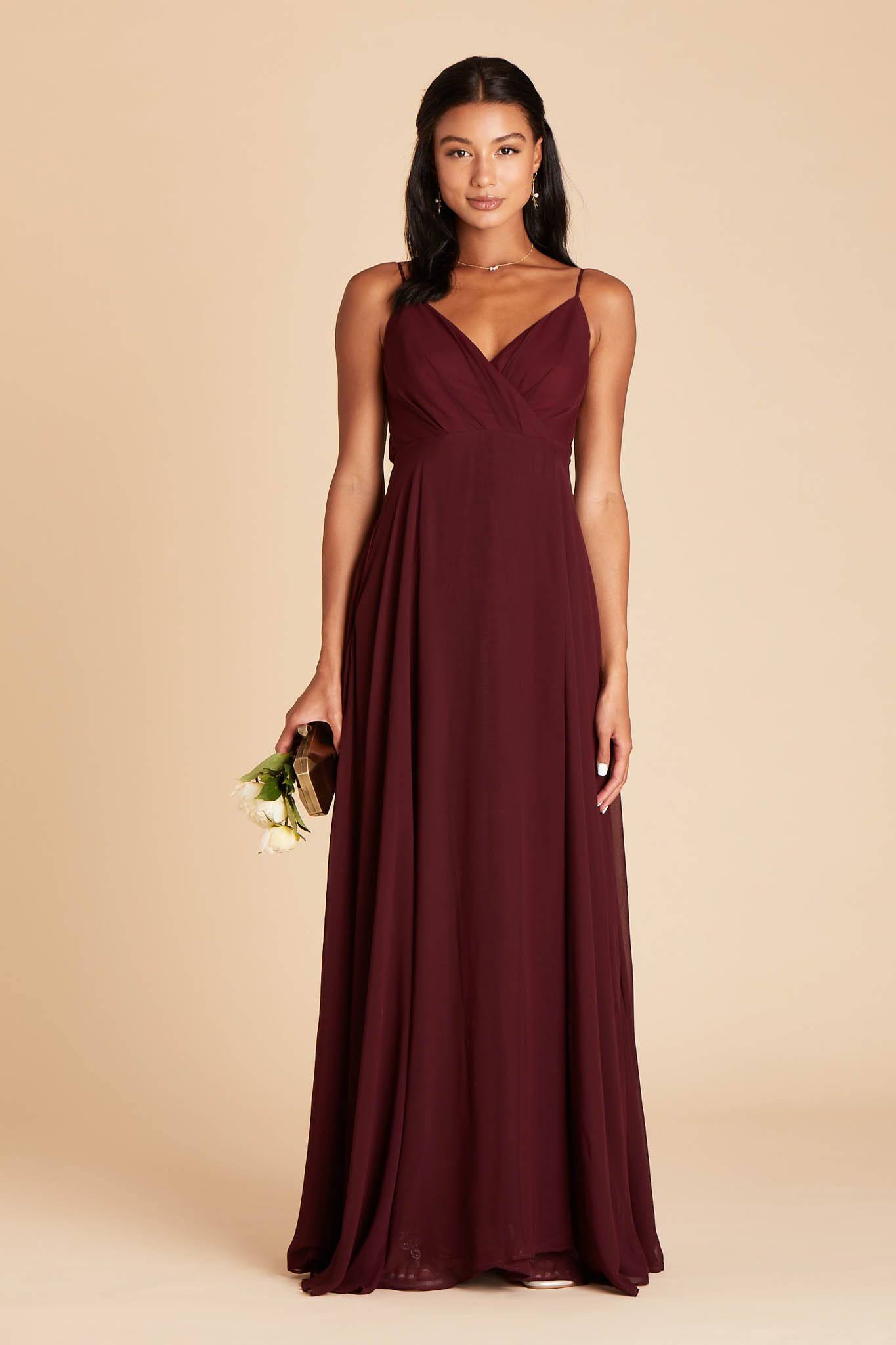 Birdy Grey Kaia Chiffon Bridesmaid Dress in Cabernet Xs / Cabernet