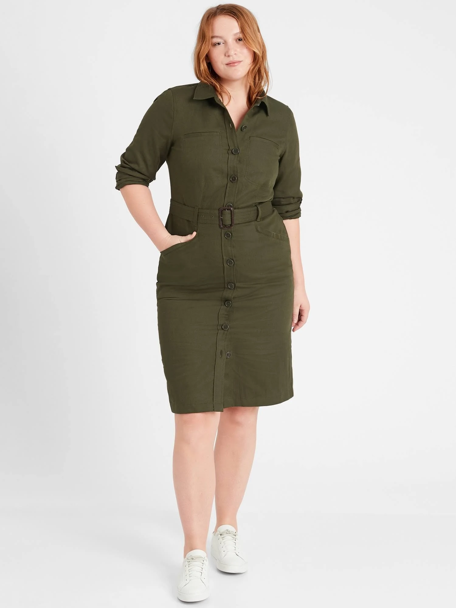 Banana Republic Women's Heritage Cotton-Linen Bahia Dress Adventure Green Size 0