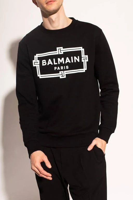 Balmain Logo Print Cotton Jersey Sweatshirt - Black - Sweatshirts