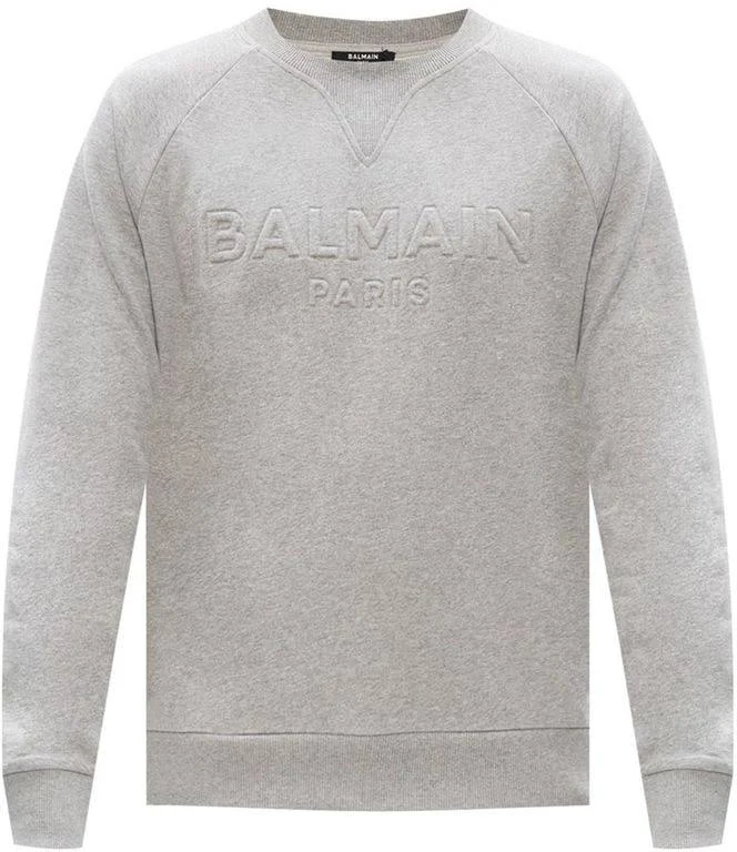 Balmain Mens Grey Logo-embossed Crewneck Cotton-jersey Sweatshirt XL