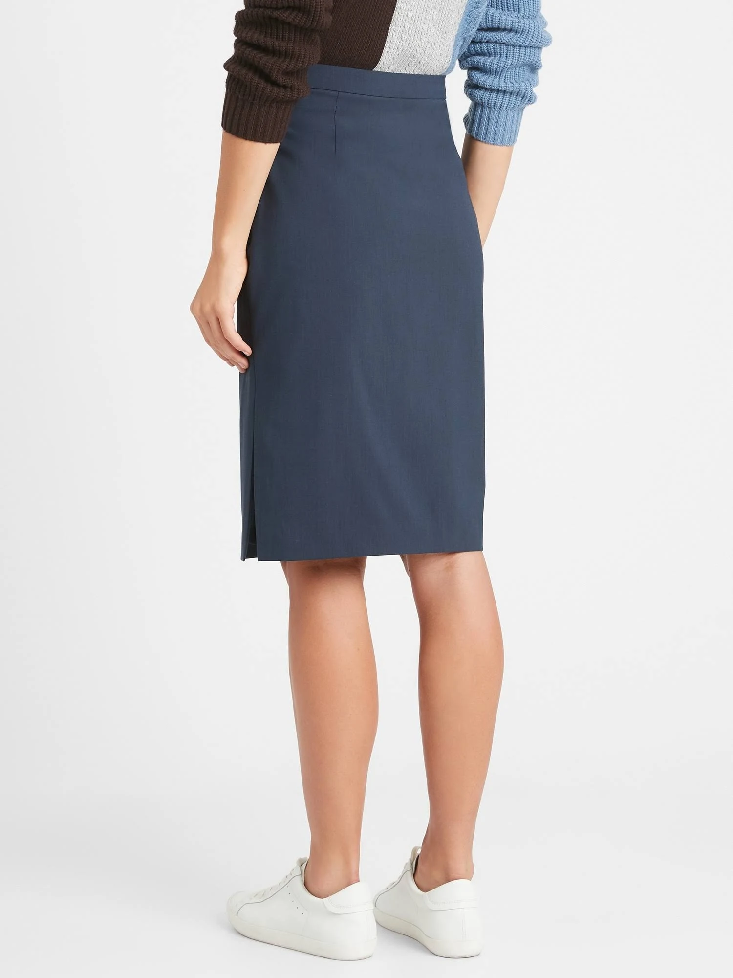 Banana Republic Women's Washable Italian Wool-Blend Pencil Skirt with Side Slit Navy Size 16