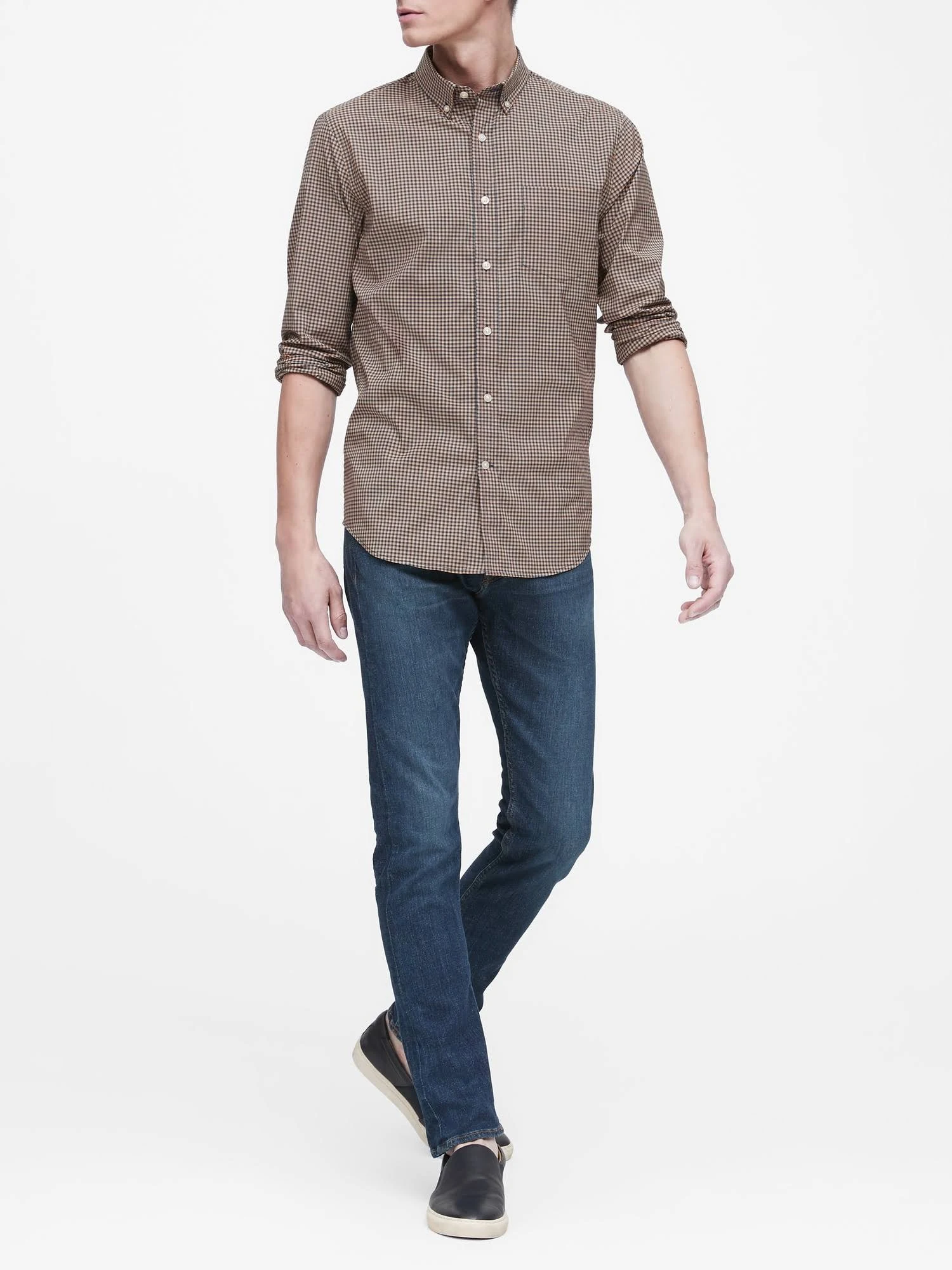 Banana Republic Men's Slim-Fit Tech-Stretch Cotton Shirt Gold Size Xxs