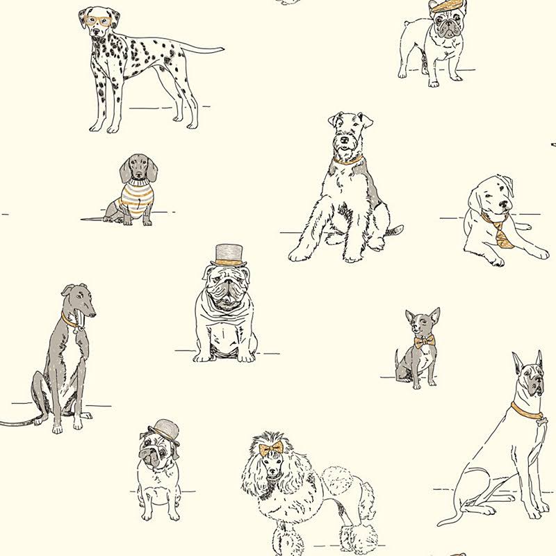 Fancy Dogs Wallpaper Orange/Gold - Ballard Designs