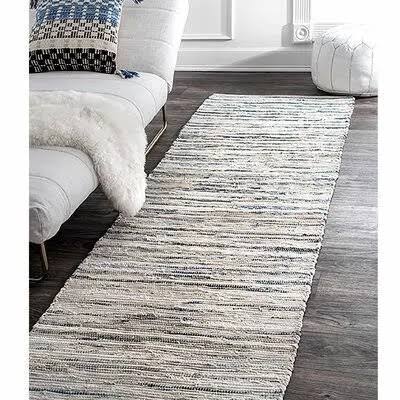 Ebern Designs Biehl Hand Loomed Cotton Blue/Beige Area Rug, Size: Runner 2&6 inch x 8&