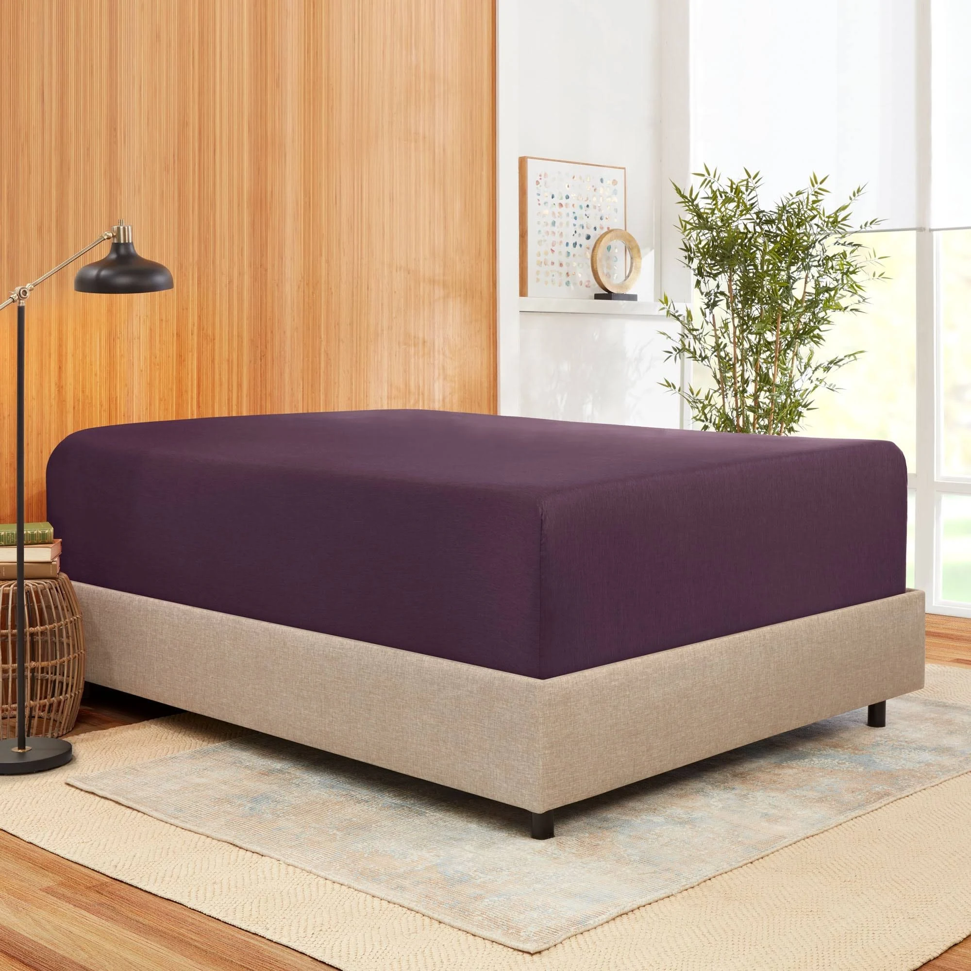 Empyrean Bedding Bamboo Blend Extra Deep Pocket Fitted Sheet (Purple Eggplant - California King)
