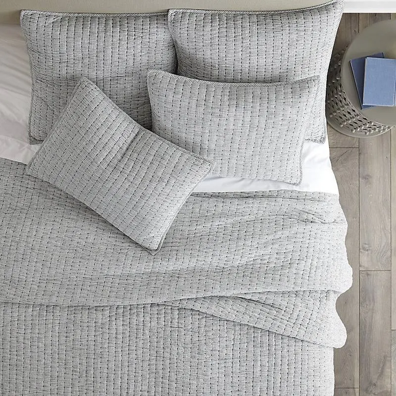 Lucie Pinstriped Quilt Indigo Queen - Ballard Designs