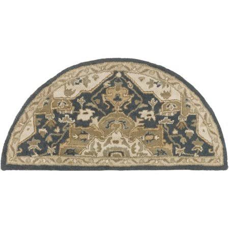 Willard Floral Handmade Tufted Wool Navy / Tan Area Rug Charlton Home Rug Size: Half Circle 2& x 4&