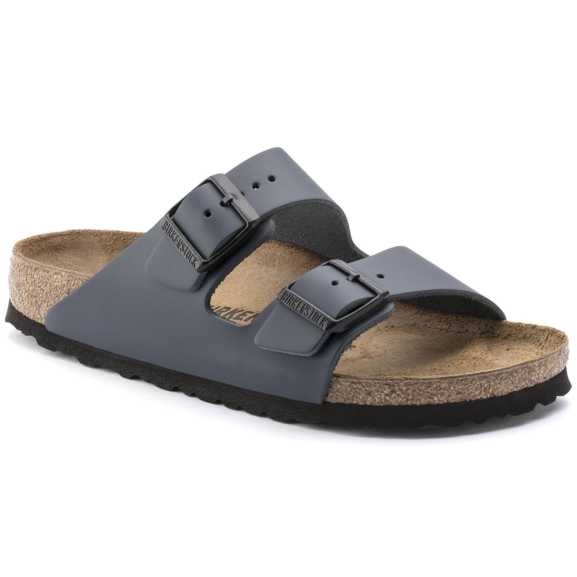 BIRKENSTOCK Arizona Natural Leather Blue Two-Strap Sandals