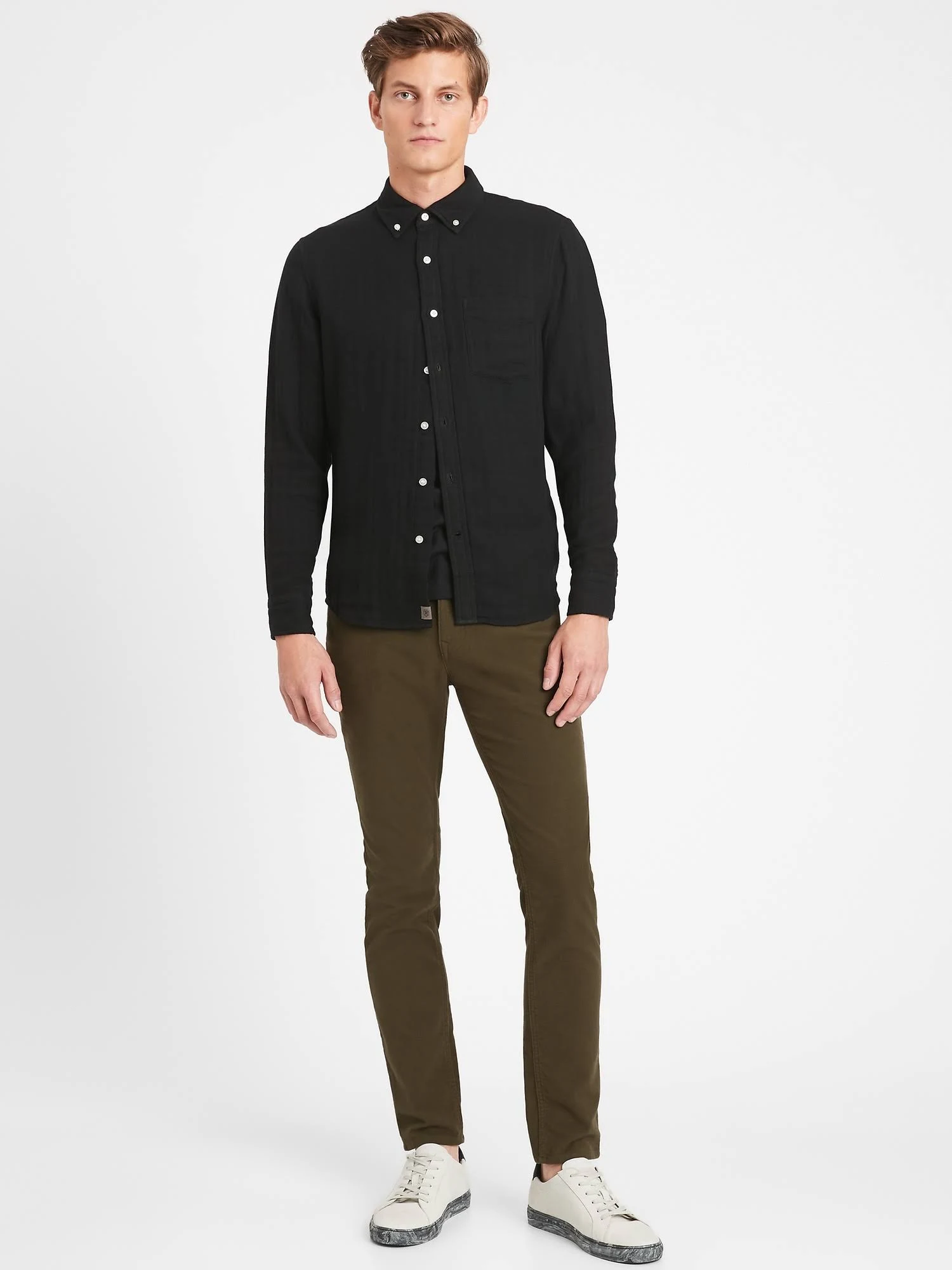 Banana Republic Men's Skinny Cozy Brushed Traveler Pant Surplus Olive Green Size 31W 34L