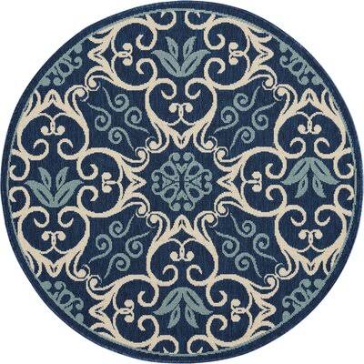 Laury Floral Navy Blue Indoor / Outdoor Area Rug Sol 72 Outdoor Rug Size: Round 4&