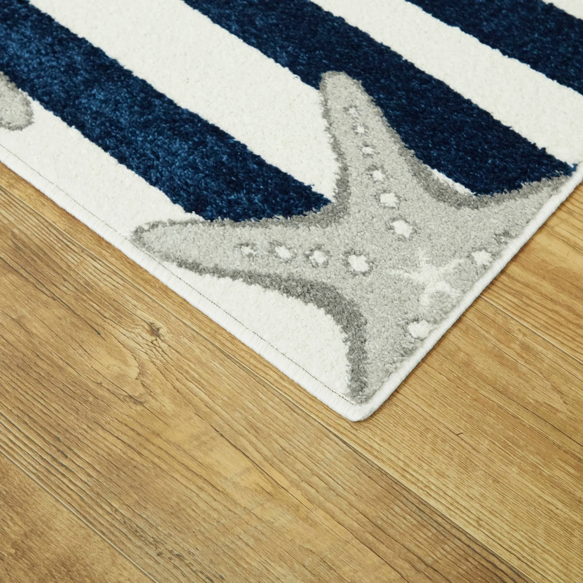 Balta Sereia Starfish Print Striped Navy/Grey 8 ft. x 10 ft. Area Rug