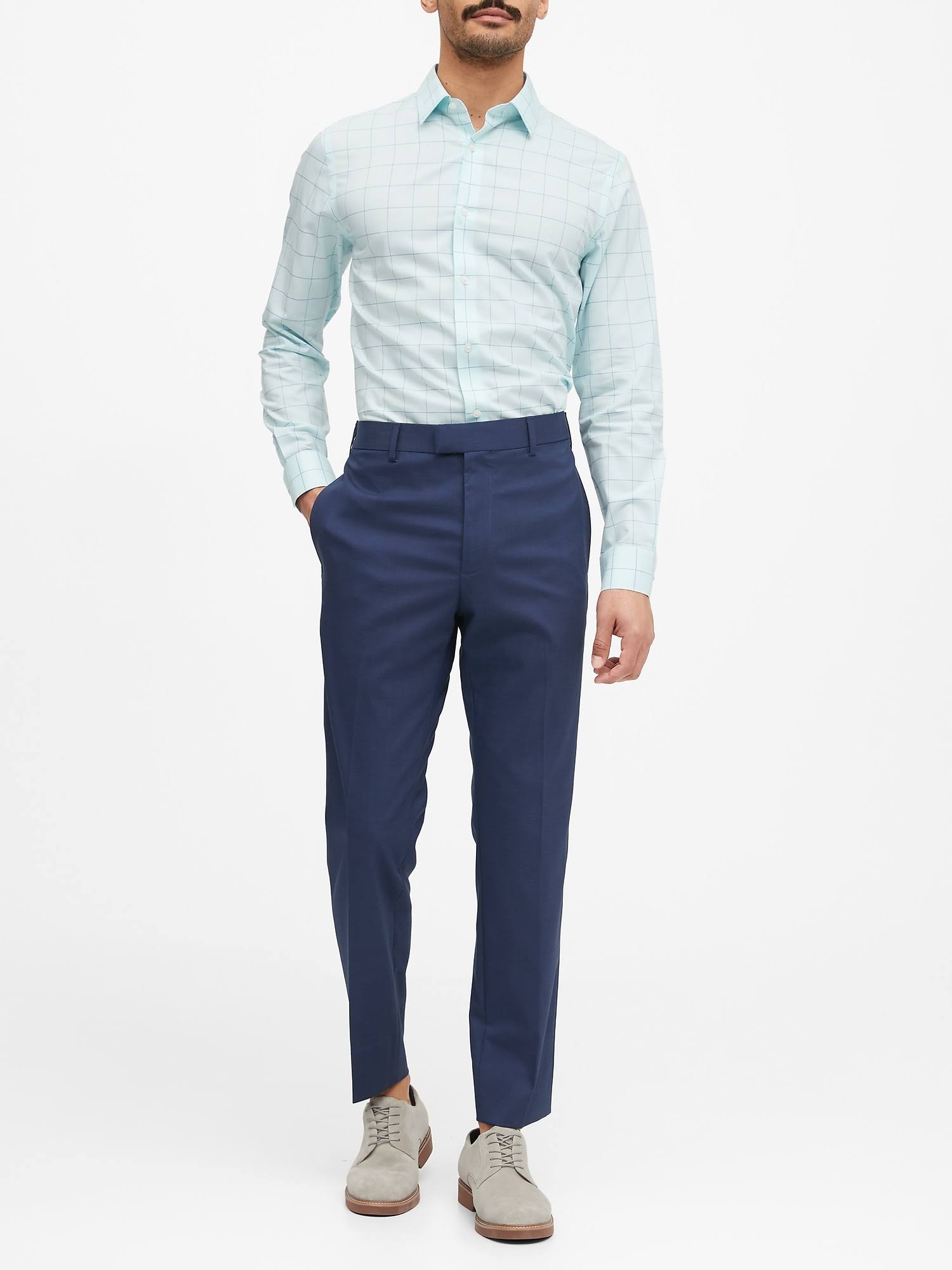 Banana Republic Men's Slim Non-Iron Stretch Cotton Solid Pant Navy Big and Tall Size 35W 36L