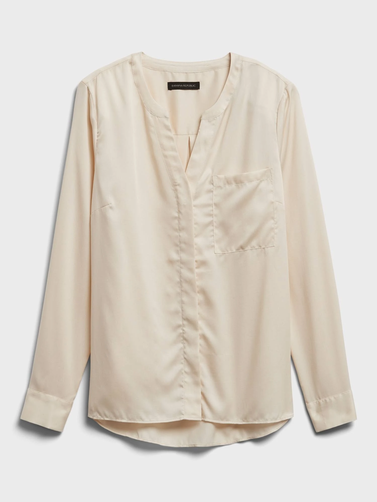 Banana Republic Women's Banded Collar Shirt Light Almond Beige Tall Size M