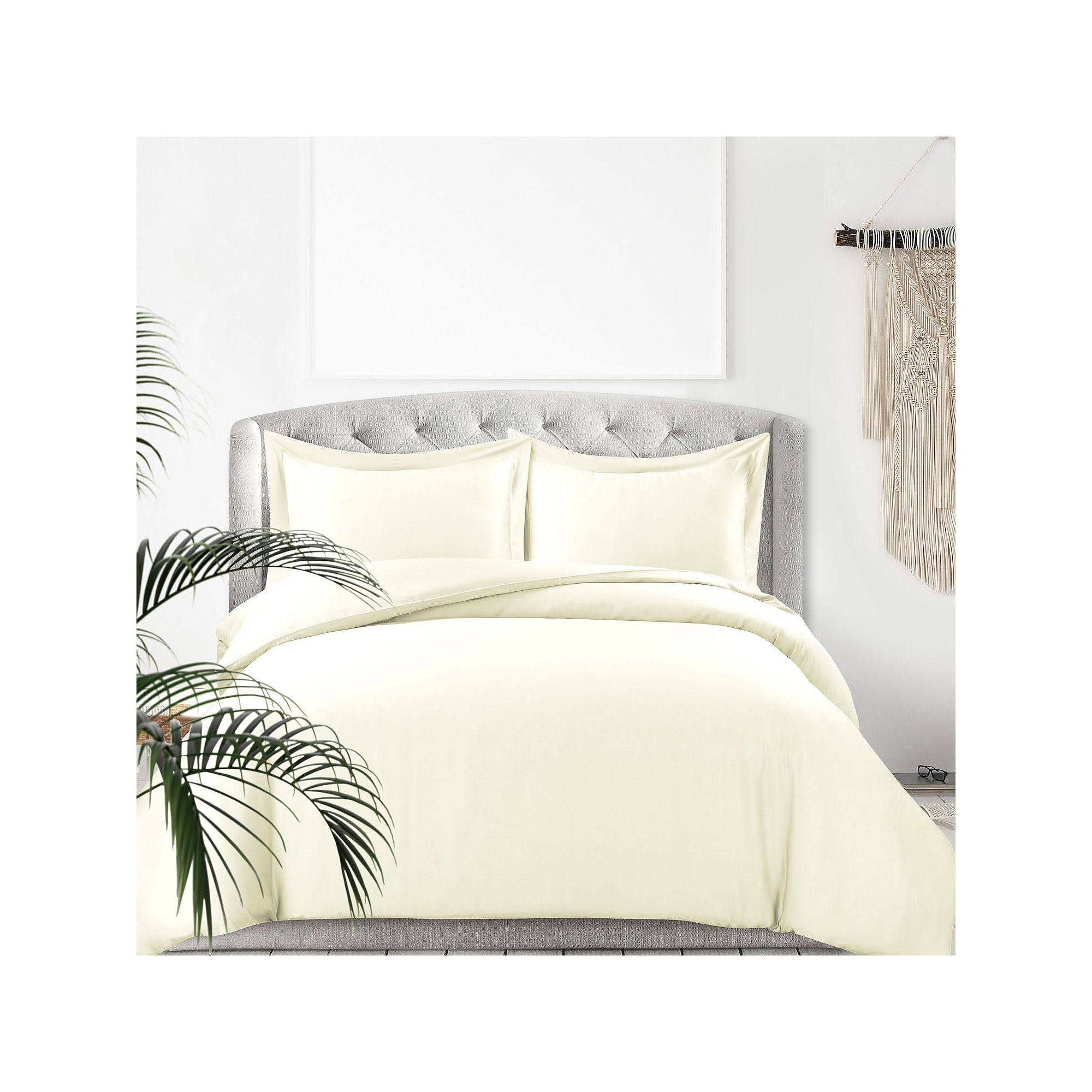 Rayon from Bamboo 300 Thread Count Oversized Duvet Cover Set (Ivory - Queen)