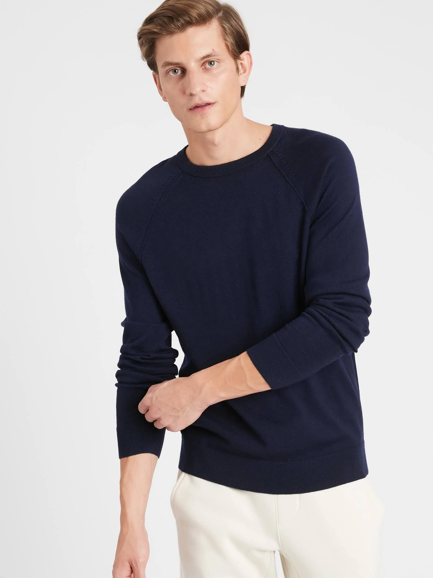 Banana Republic Men's Italian Merino Crew Sweater-Neck Sweater Navy Size XL