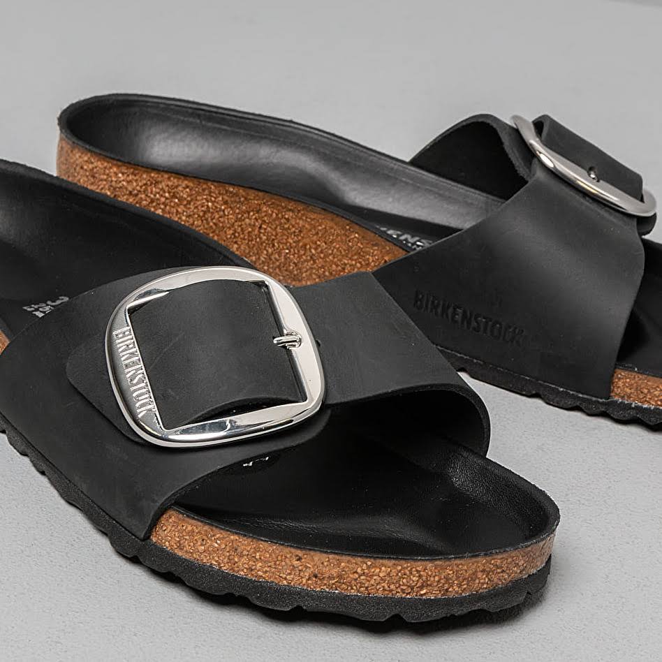 Birkenstock Madrid Big Buckle Oiled Leather Sandals - Black