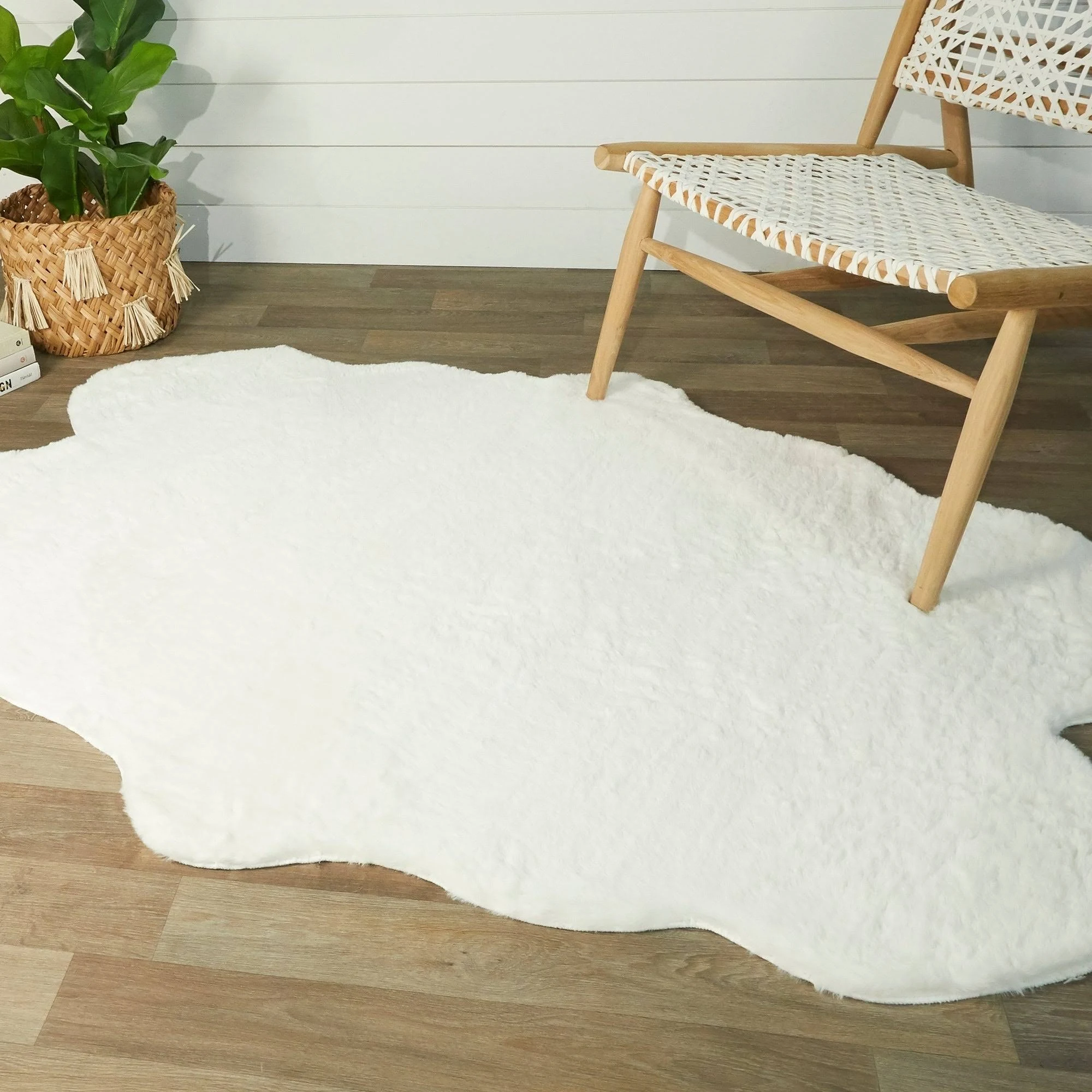 Barnes Plush Faux-Hide Shag Area Rug - 2& x 2&11x22 - White