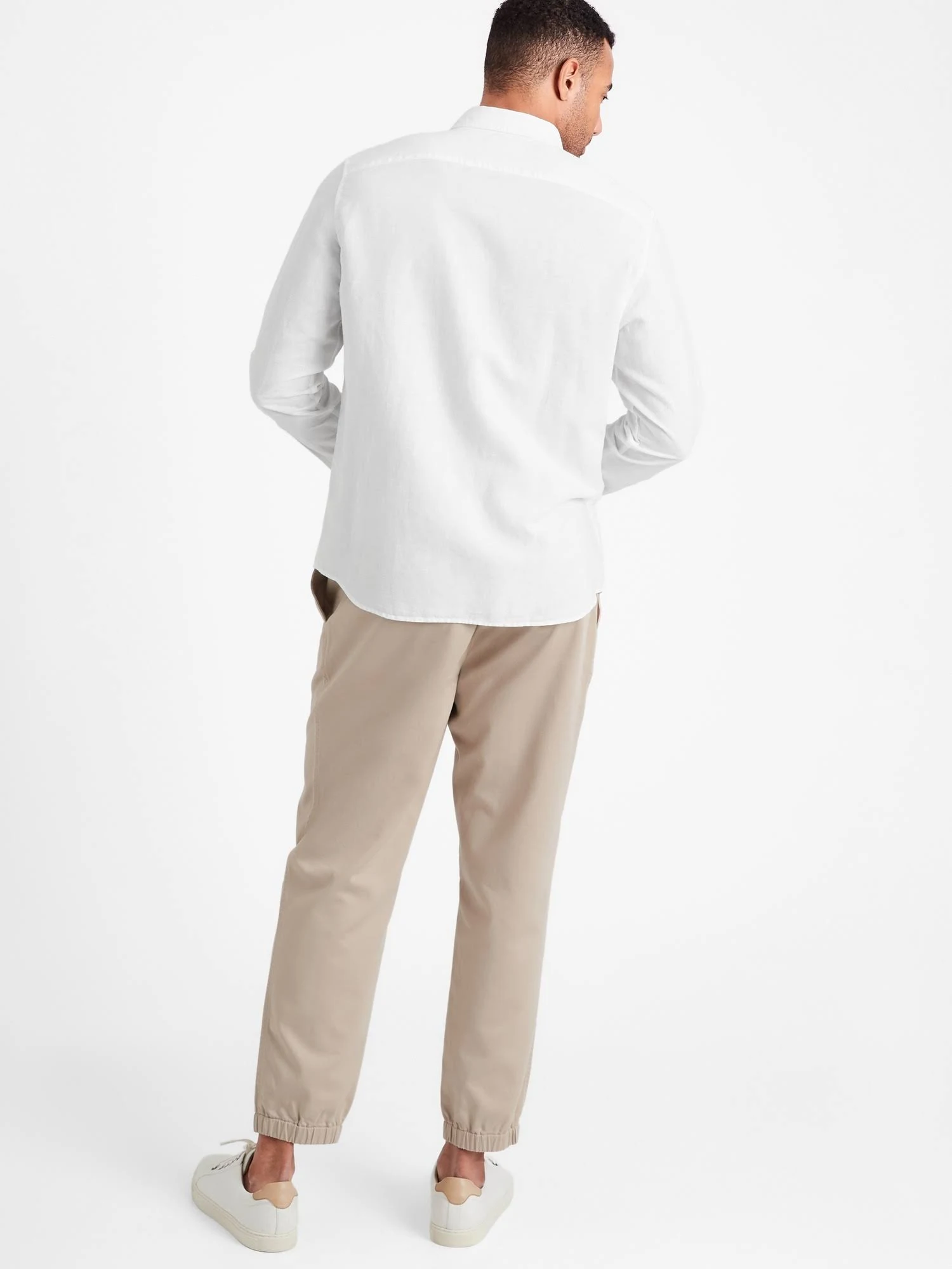 Banana Republic Men's Untucked Slim-Fit Linen-Cotton Shirt White Size XL