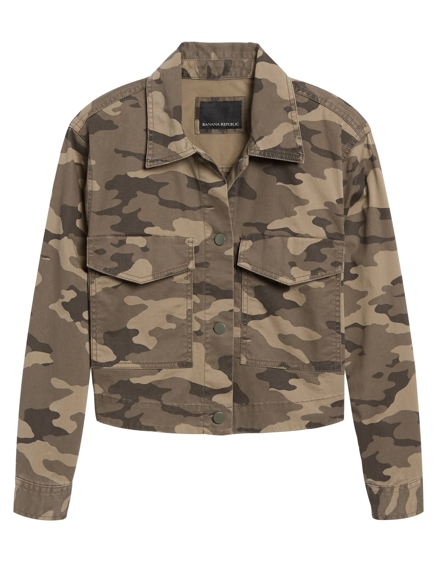 Banana Republic Women's Cropped Utility Jacket Olive Green Camo Size XS