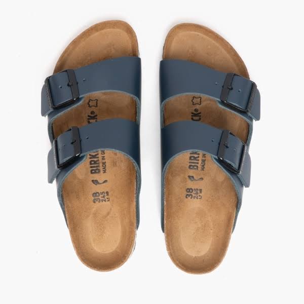 Birkenstock Arizona Natural Leather Blue Two-Strap Sandals