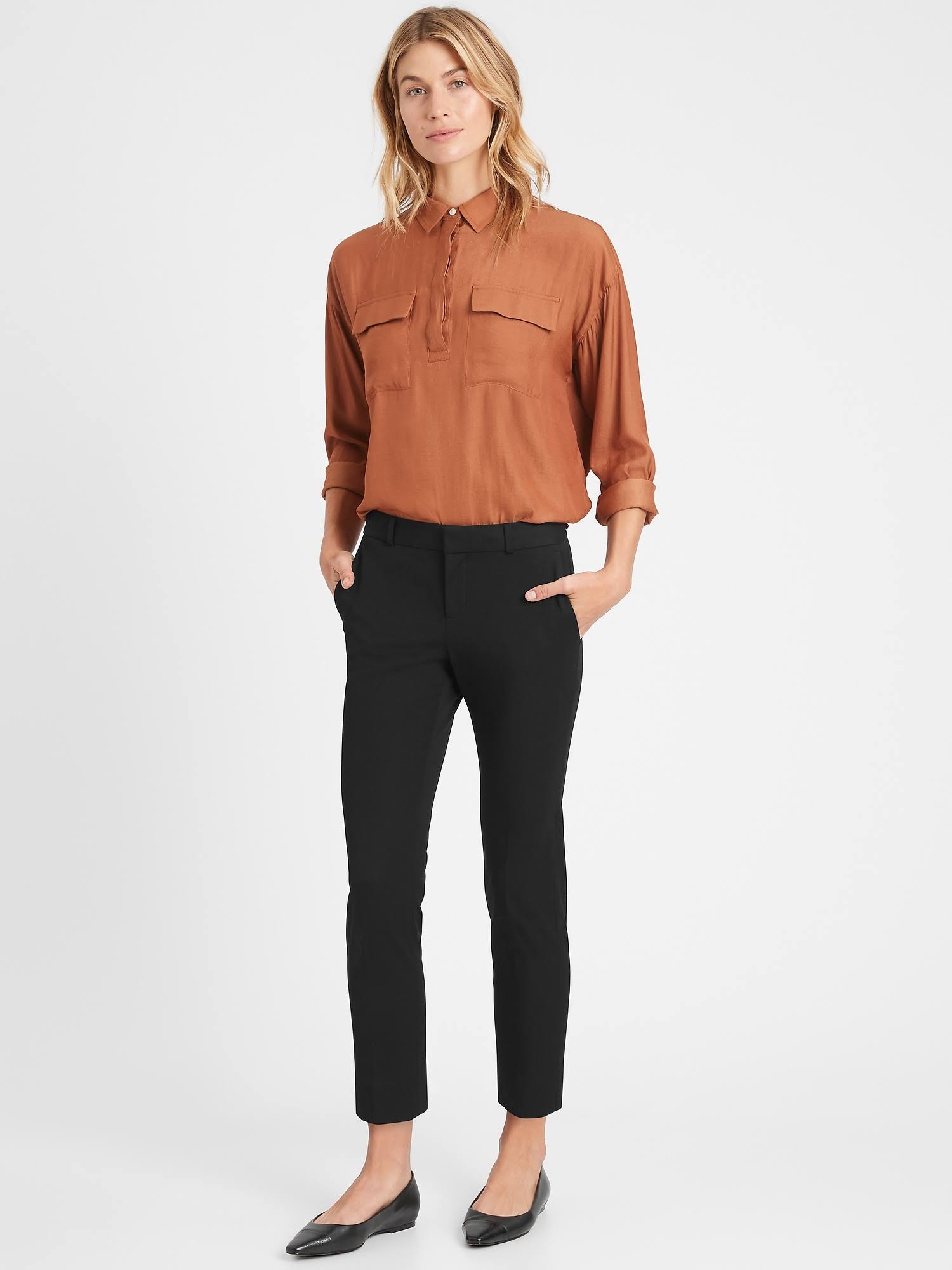 Banana Republic Women's Avery Straight-Fit Washable Bi-Stretch Pant Black Size 2 Short