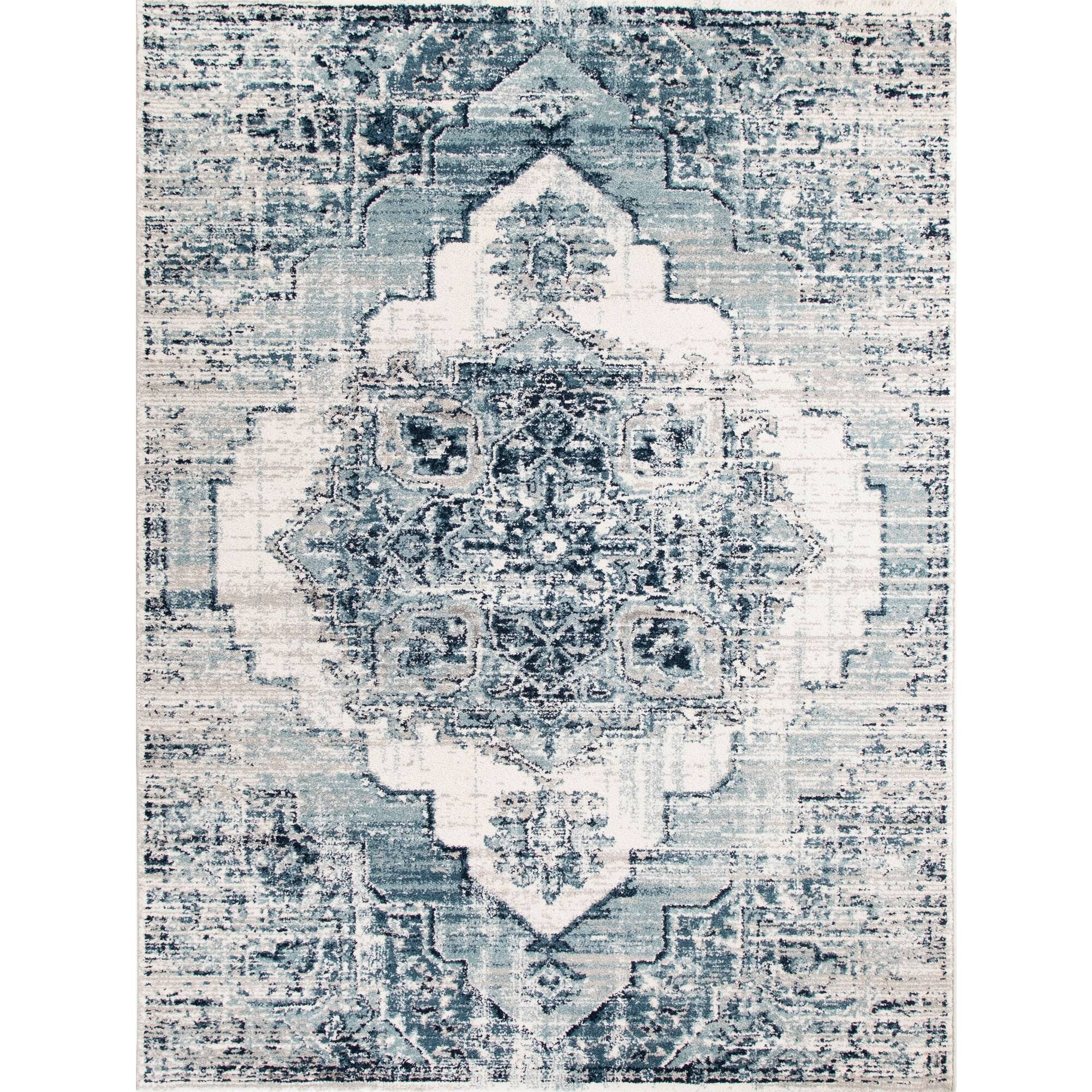 Amal Distressed Persian Medallion Area Rug - 5&3x22 x 7& - Grey