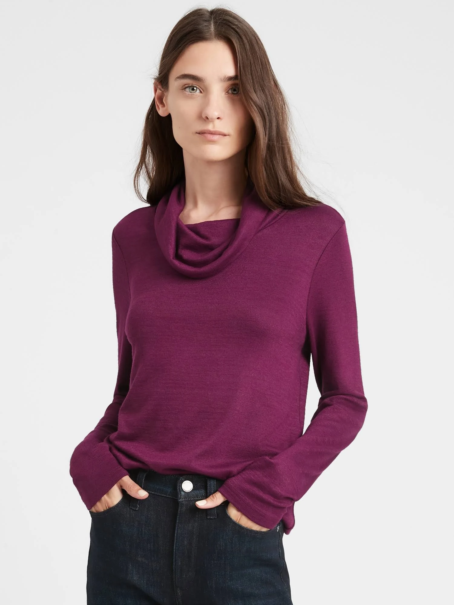 Banana Republic Women's Luxespun Cowl-Neck T-Shirt Dried Morello Purple Size Xs