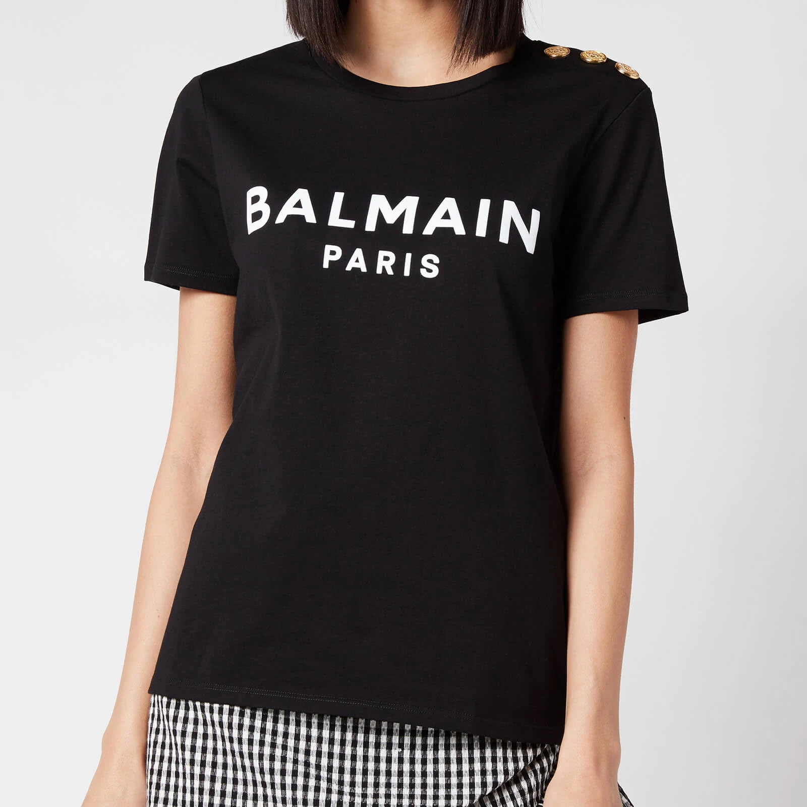 Balmain - Logo Buttoned T-Shirt, Women , Black