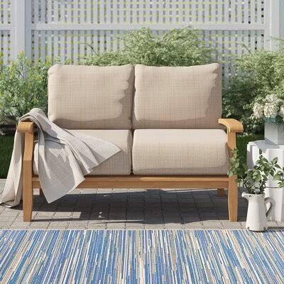 Summerton 54.25x22 Wide Outdoor Teak Loveseat with Cushions Birch Lane Cushion Color: Beige, Frame Color: Natural Teak