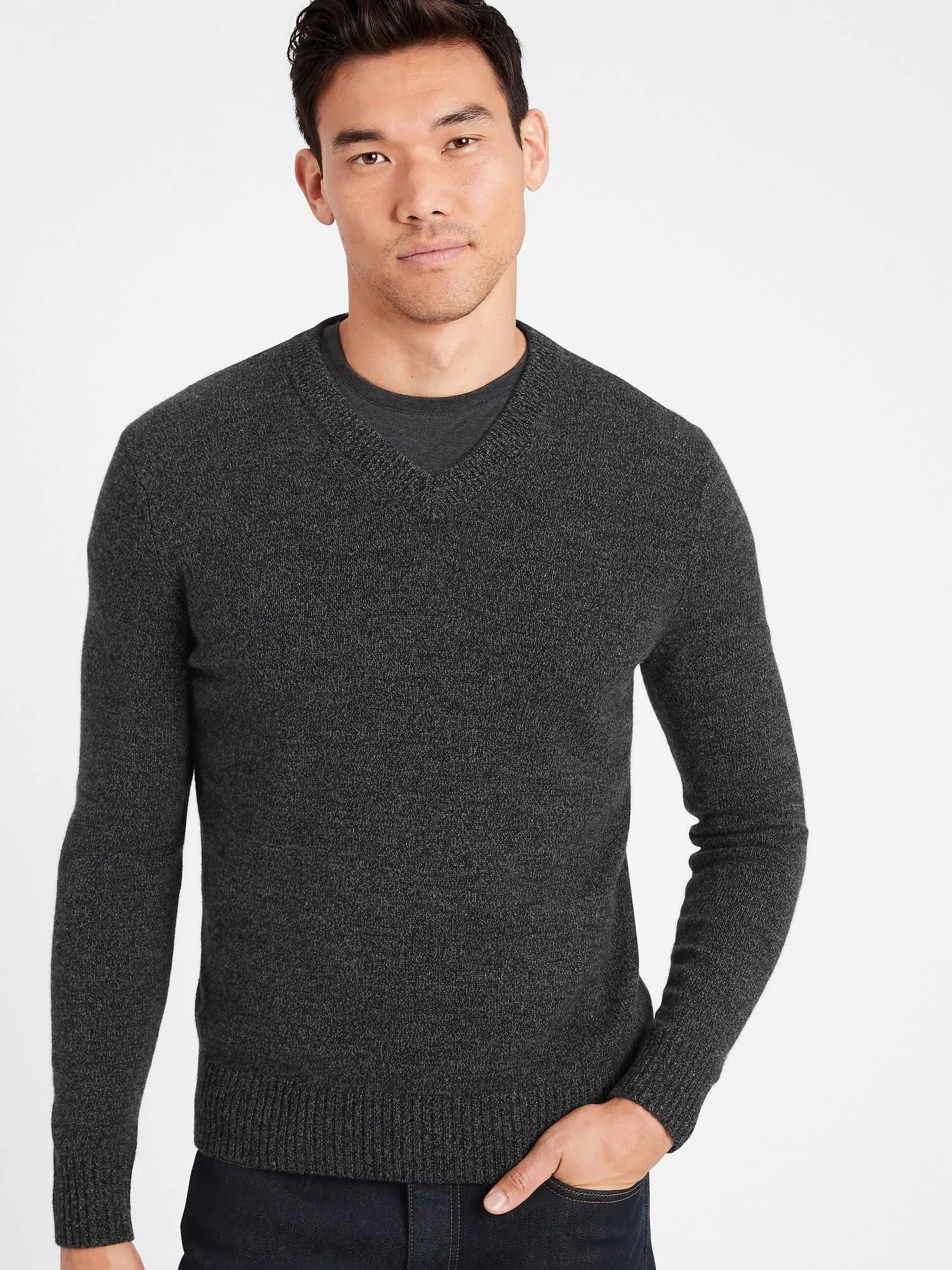 Banana Republic Men's Italian Merino V-Neck Sweater Charcoal Gray Tall Size XXL