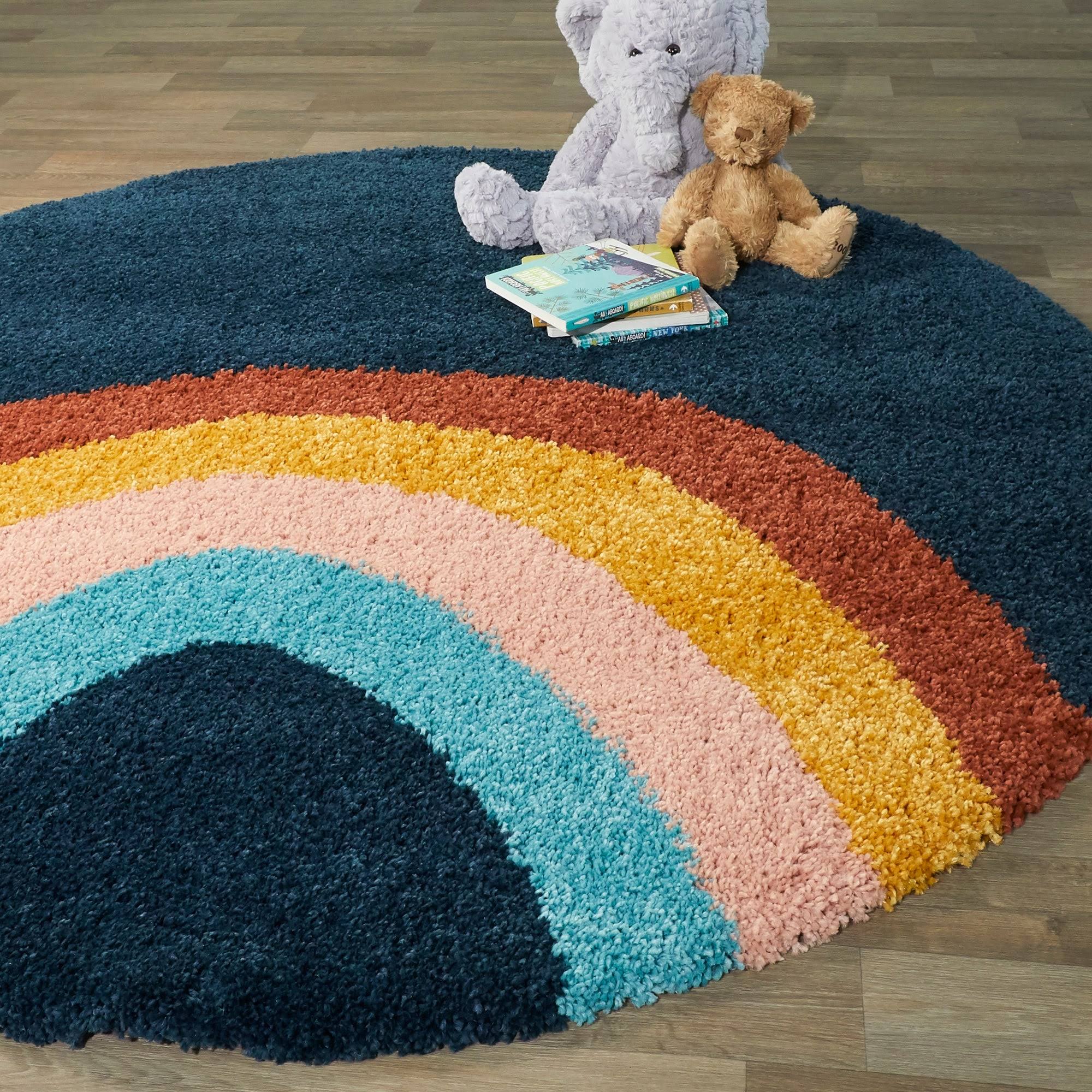 Amelia Rainbow Print Shag Kids Area Rug - 7&10x22 x 10& - White