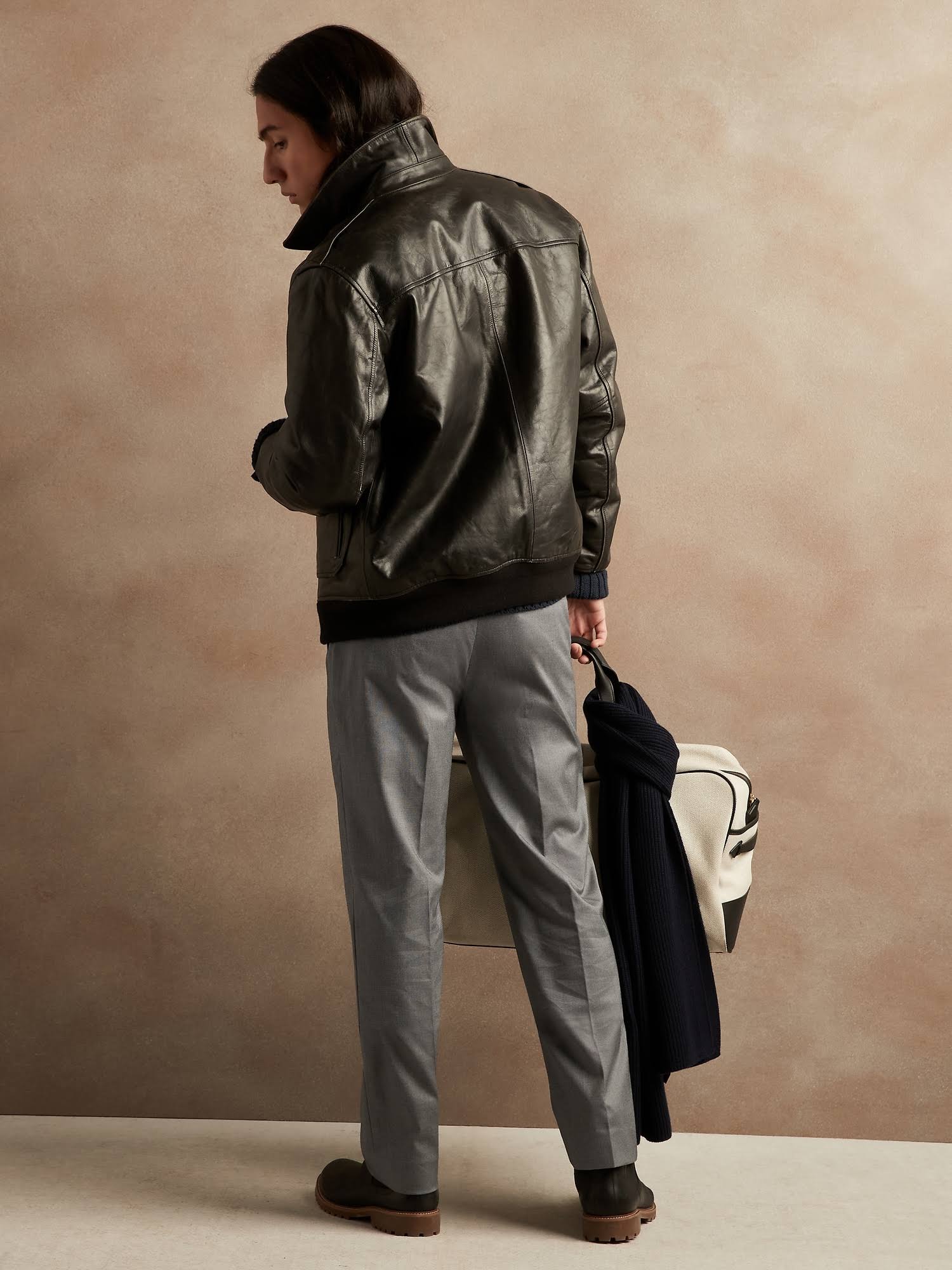 Banana Republic Men's Slim Non-Iron Stretch Cotton Solid Pant Gray Size 35W 30L