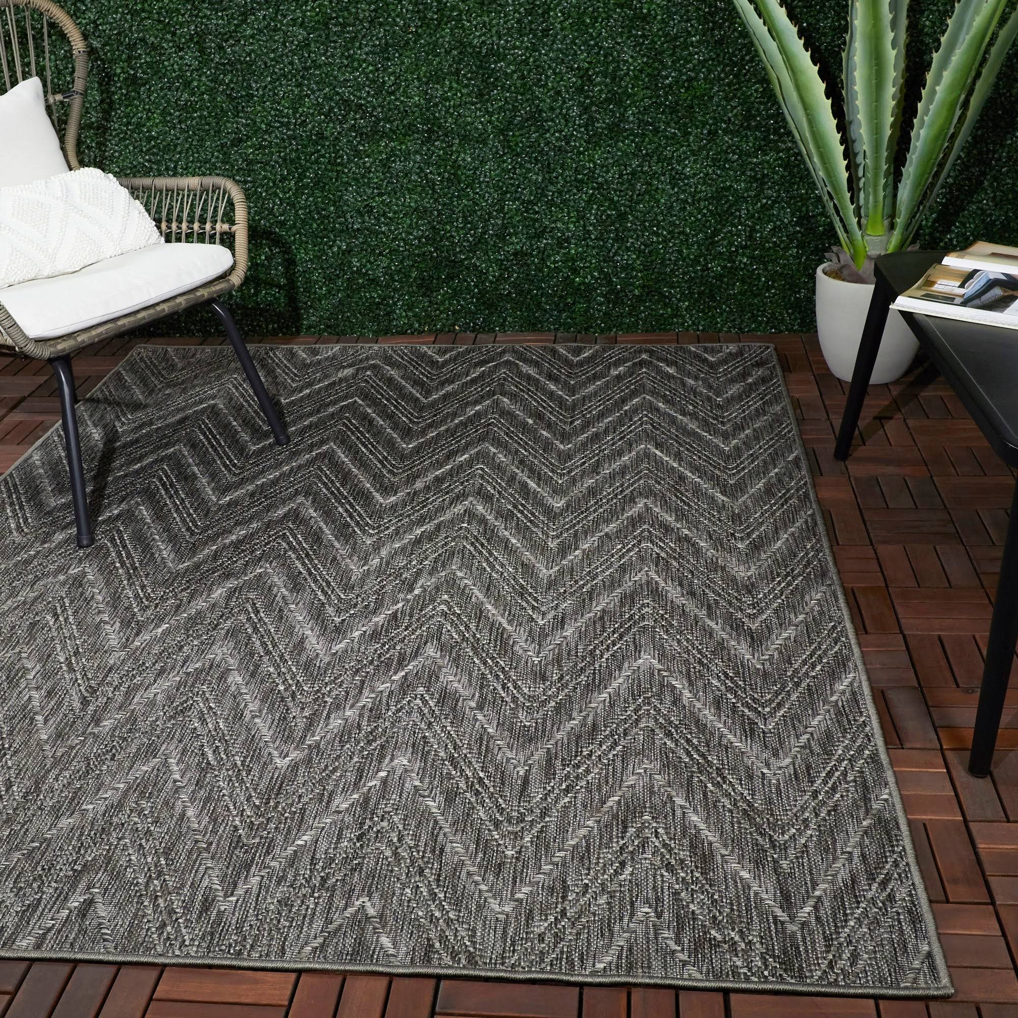 BALTA US Kava Charcoal 8 ft. x 10 ft. Chevron Flatweave Indoor/Outdoor Area Rug, Grey