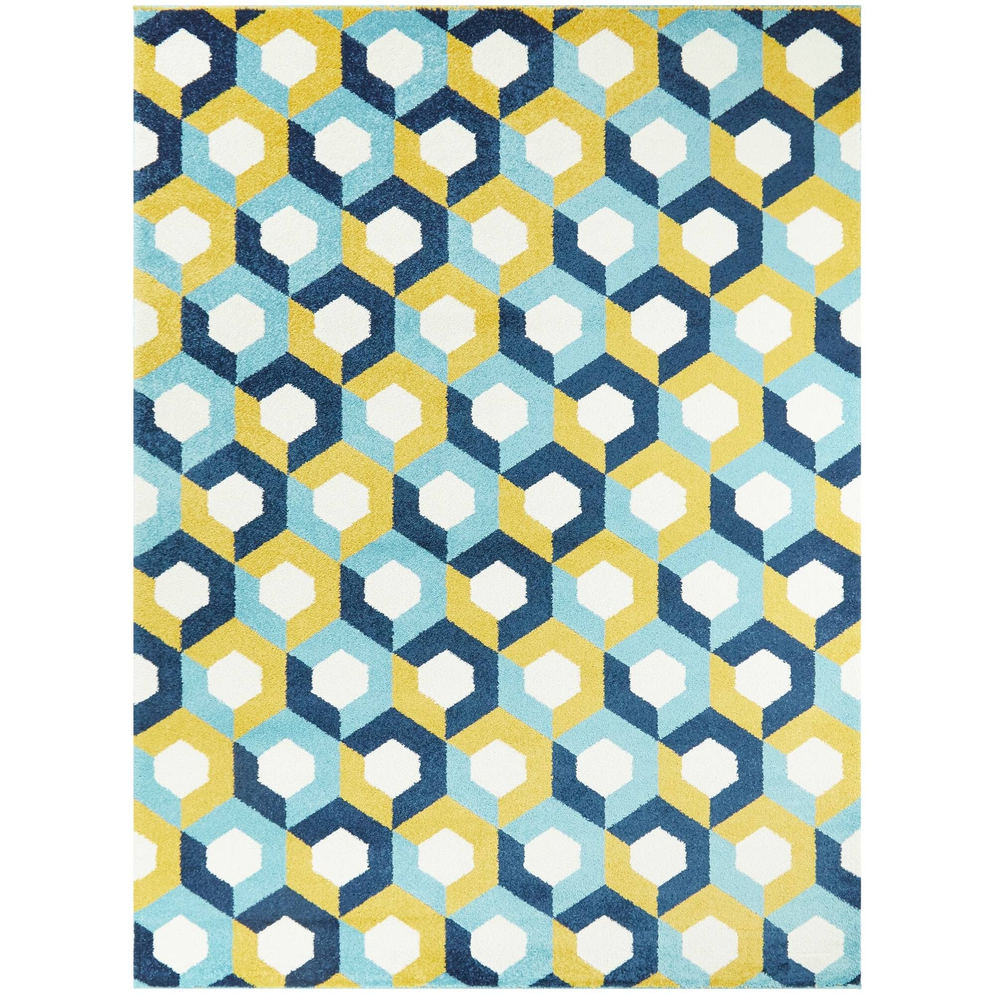 Weston 5'3 x 7' Woven Area Rug in Blue/Yellow