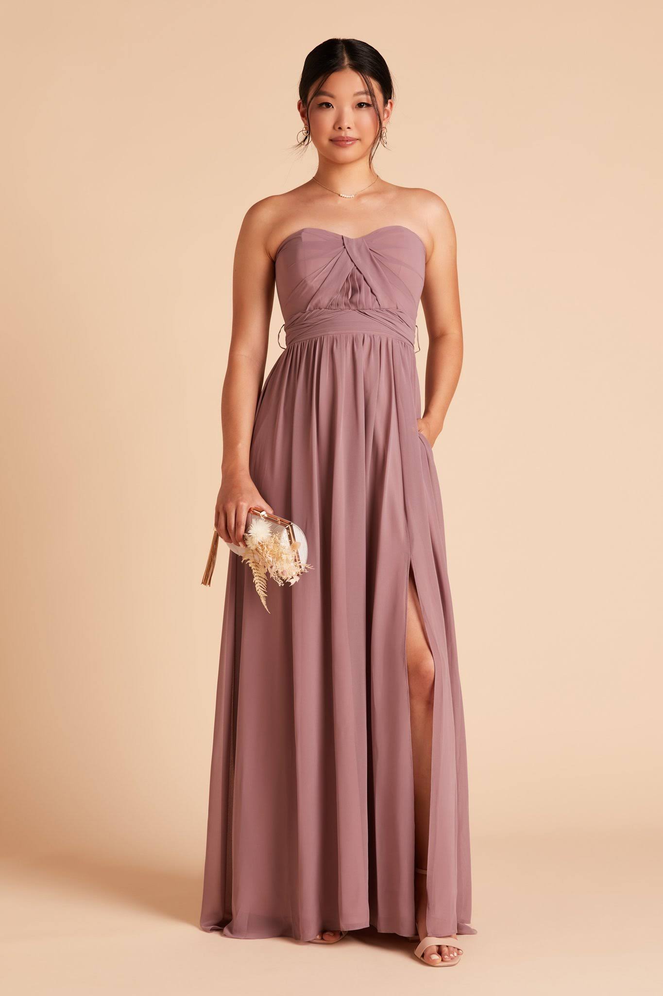 Birdy Grey Grace Convertible Chiffon Bridesmaid Dress in Dark Mauve Xs / Dark Mauve / No Slit