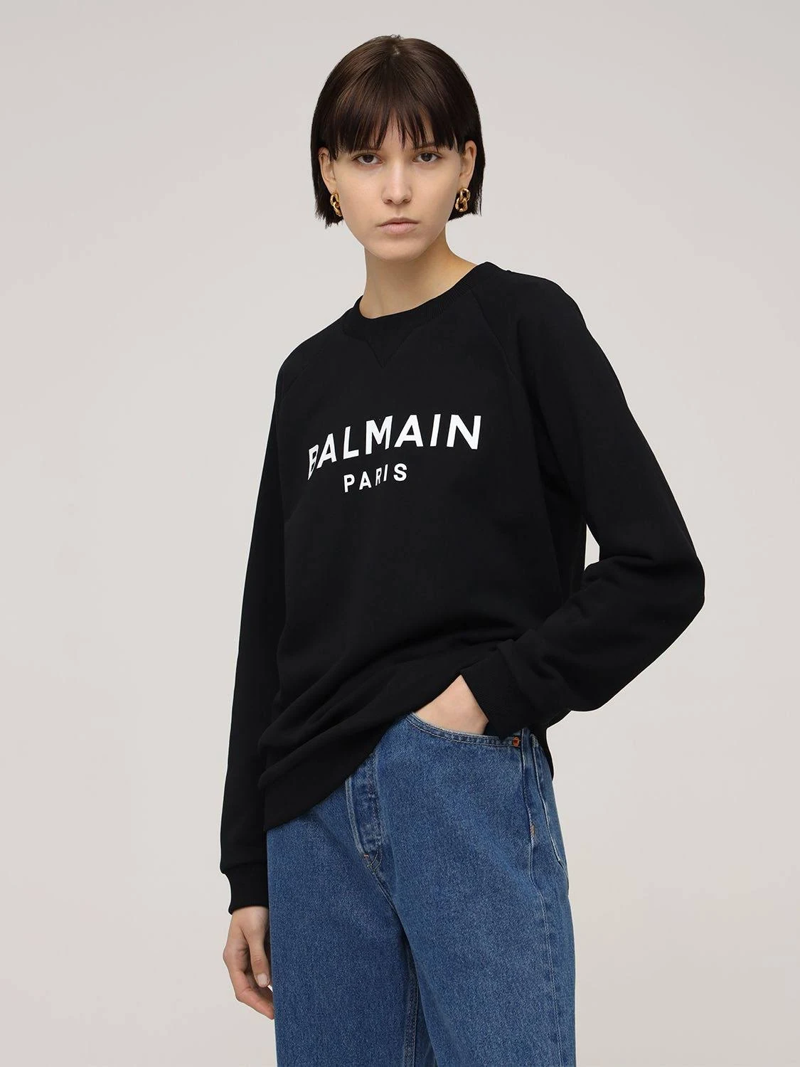 Balmain Logo Cotton Jersey Sweatshirt - Black - Sweatshirts