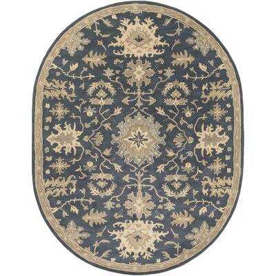 Willard Floral Handmade Tufted Wool Navy / Tan Area Rug Charlton Home Rug Size: Oval 6& x 9&