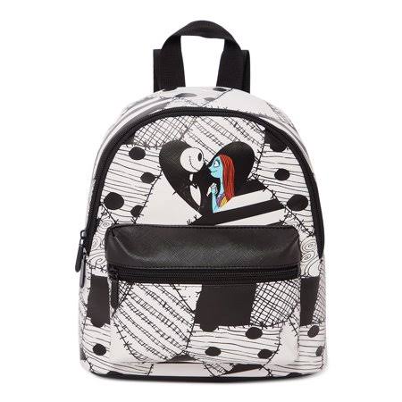 Disney The Nightmare Before Christmas Women's Black White Faux Leather 11.5 inch Mini Backpack, Size: One Size