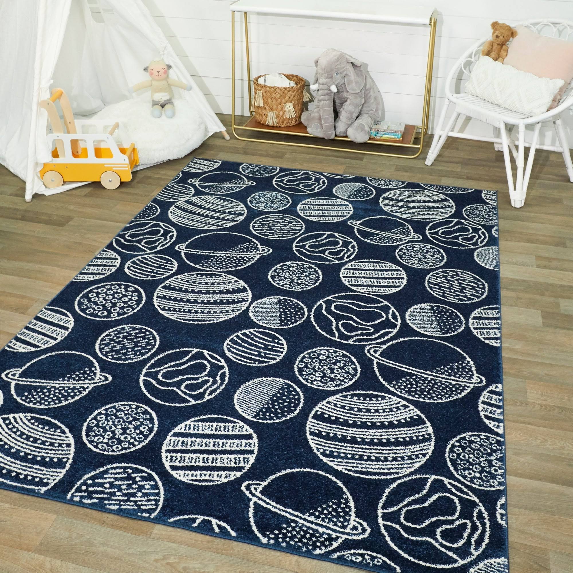 Taylor & Olive Planets Rug for Kids Boys and Girls - 5&3x22 x 7& - Blue/White