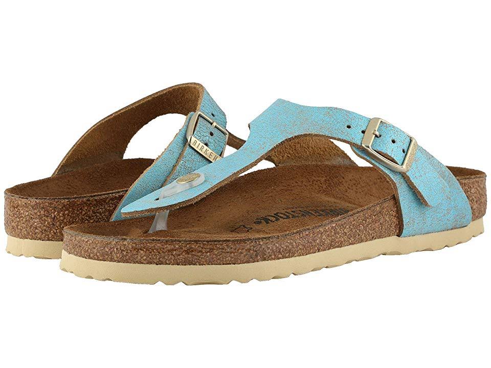 Birkenstock Gizeh - Leather (Washed Metallic Aqua) Women's Sandals