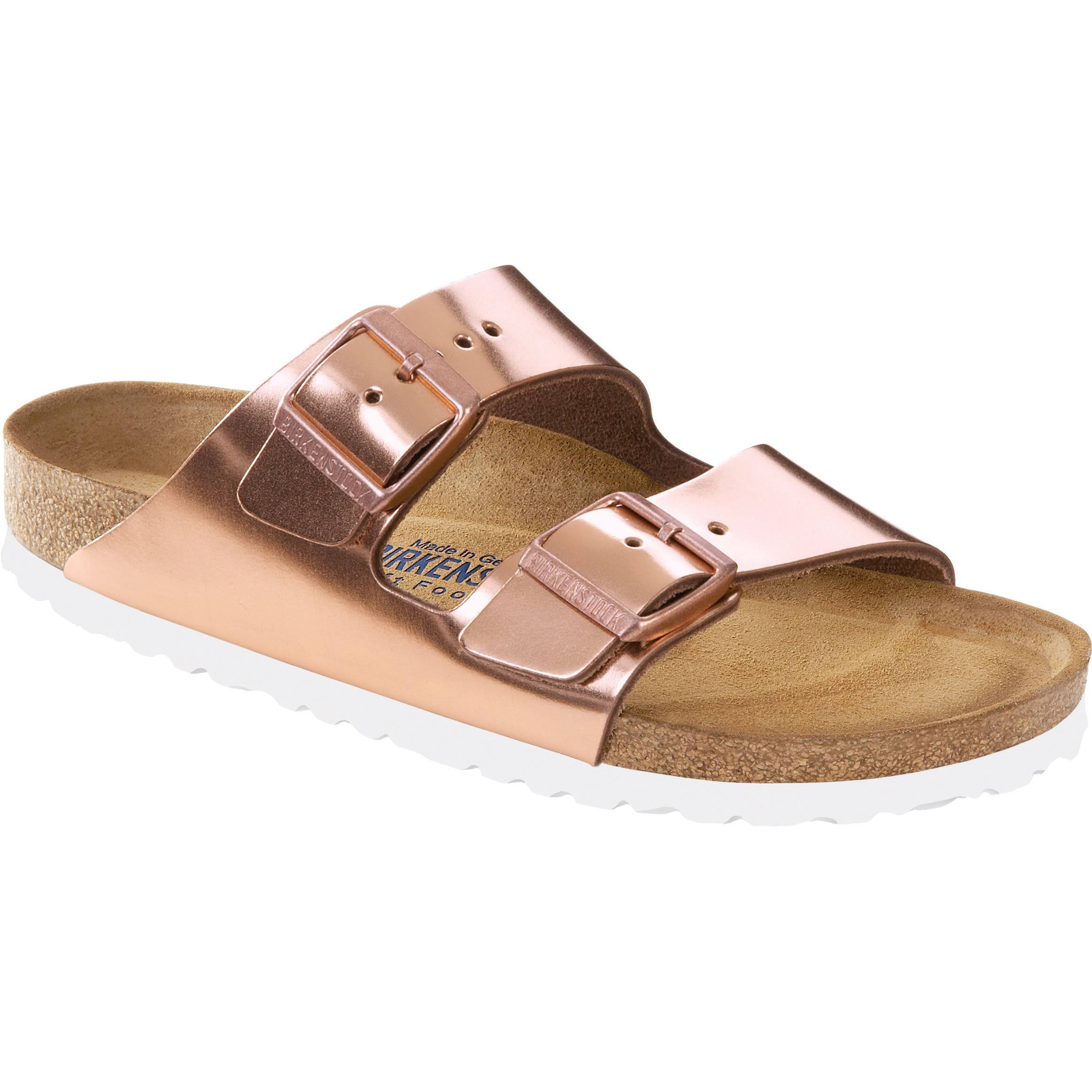 Birkenstock Women's Arizona Metallic Two Band Slide Sandals, Metallic Copper, Size 6