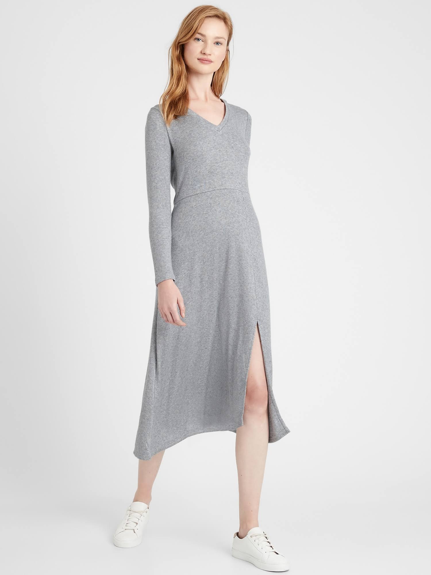 Banana Republic Women's Ribbed-knit Midi Dress Heather Gray Size L