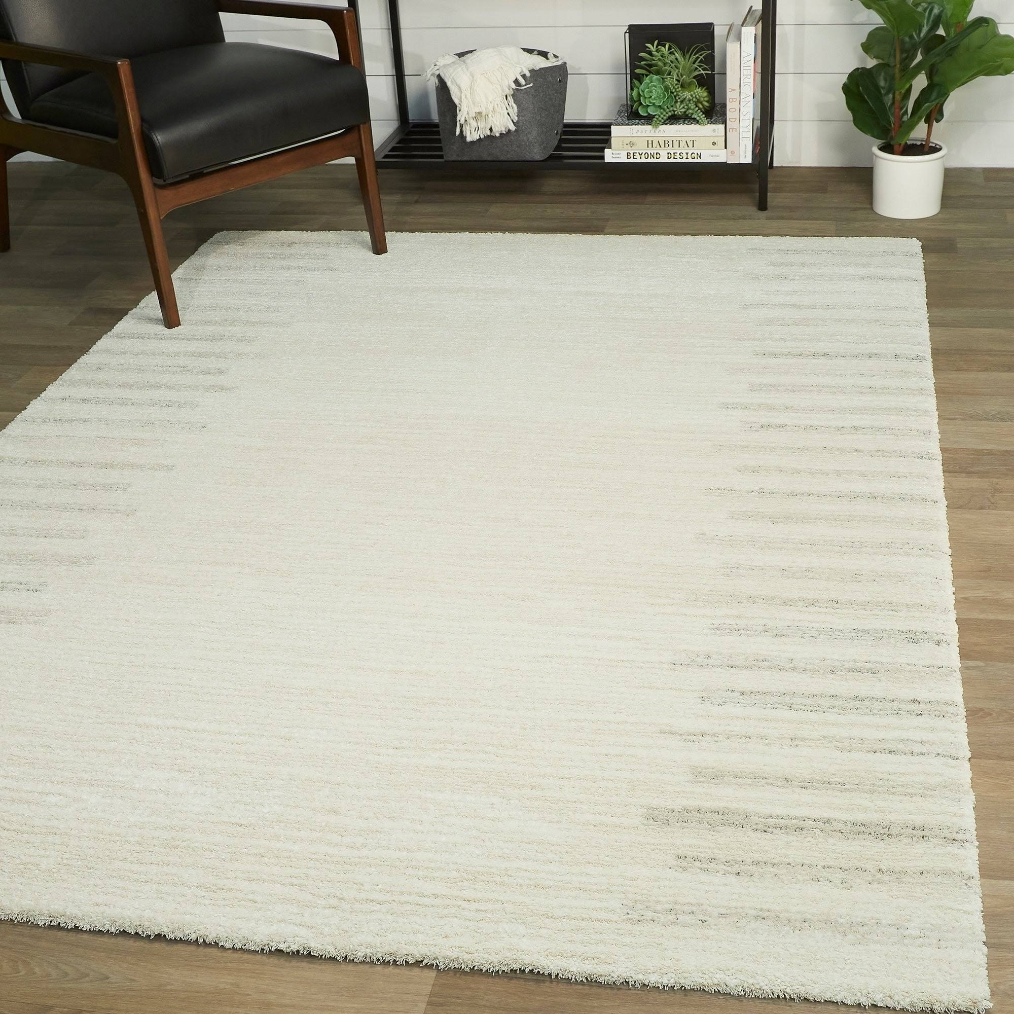 BALTA Callan White 8 ft. x 10 ft. Stripe Shag Area Rug
