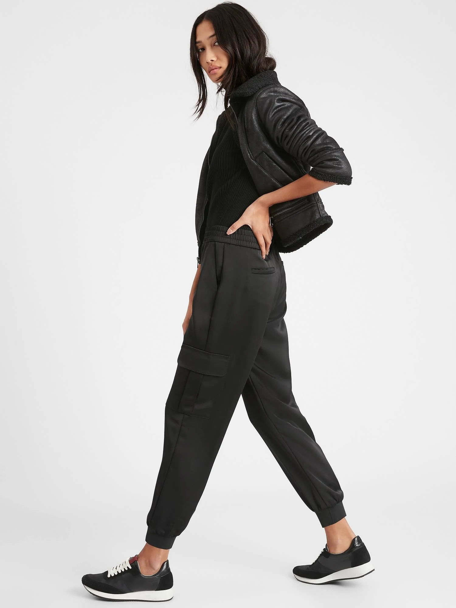 Banana Republic Women's Satin Cargo Jogger Black Size XL