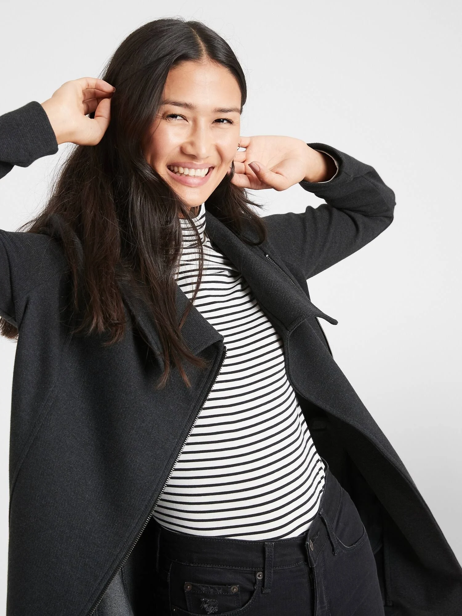 Women's Twill Moto Long Knit Jacket Black