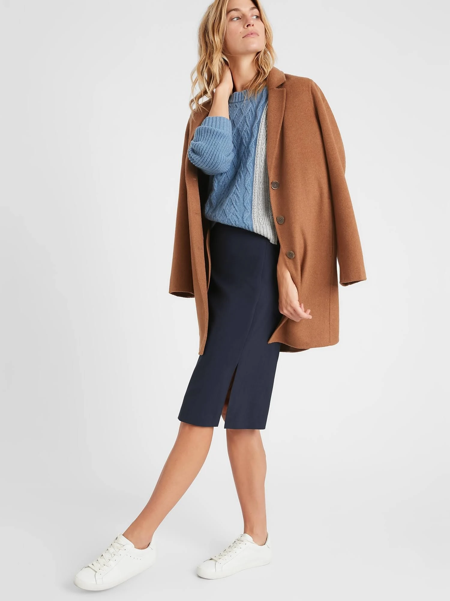 Banana Republic Women's Washable Italian Wool-Blend Pencil Skirt with Side Slit Navy Size 6