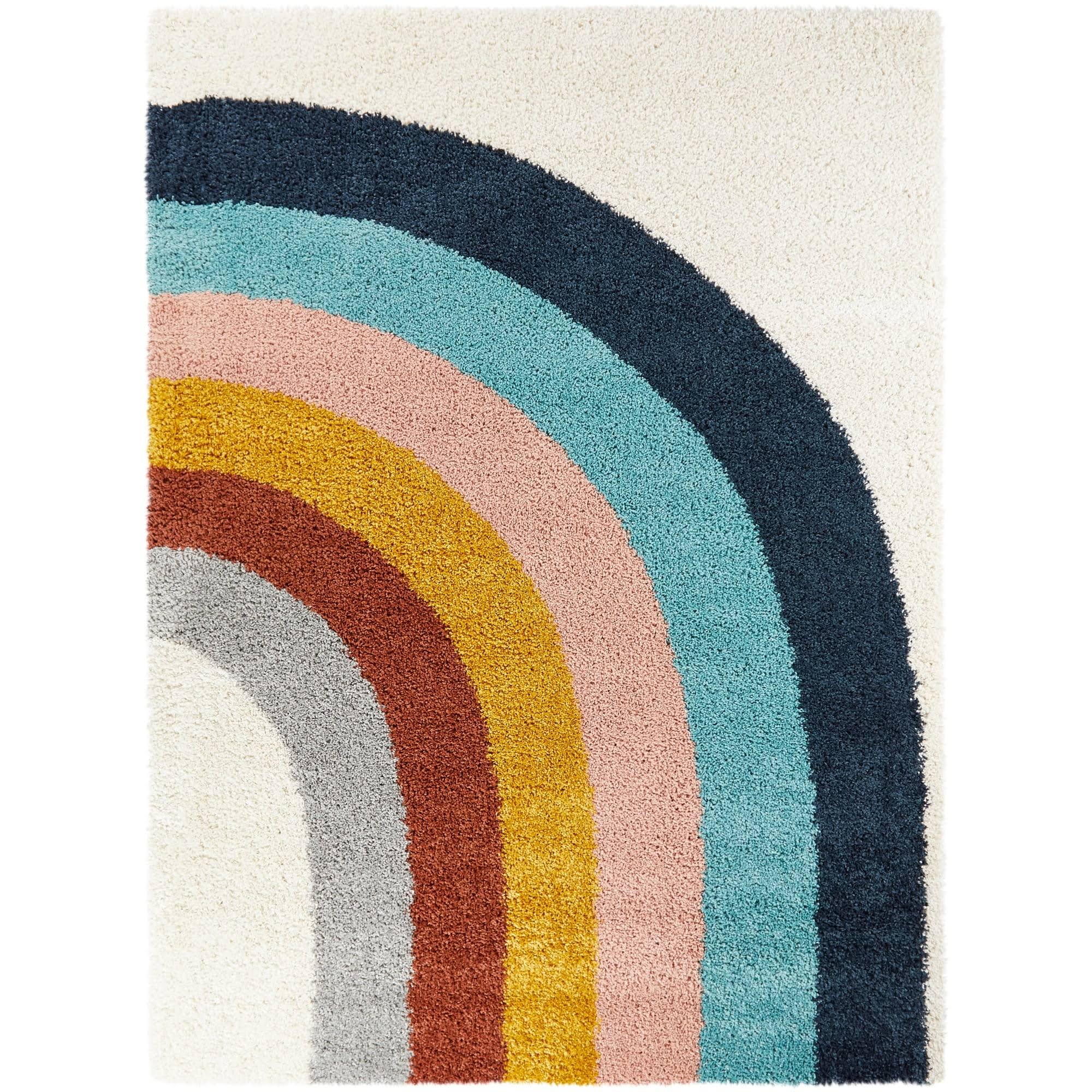 Amelia Rainbow Print Shag Kids Area Rug - 5&3x22 Round - White