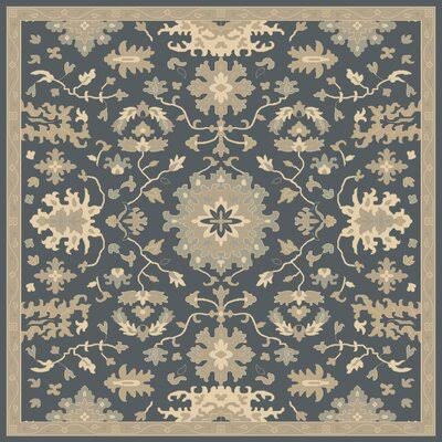 Willard Floral Handmade Tufted Wool Navy / Tan Area Rug Charlton Home Rug Size: Square 6&