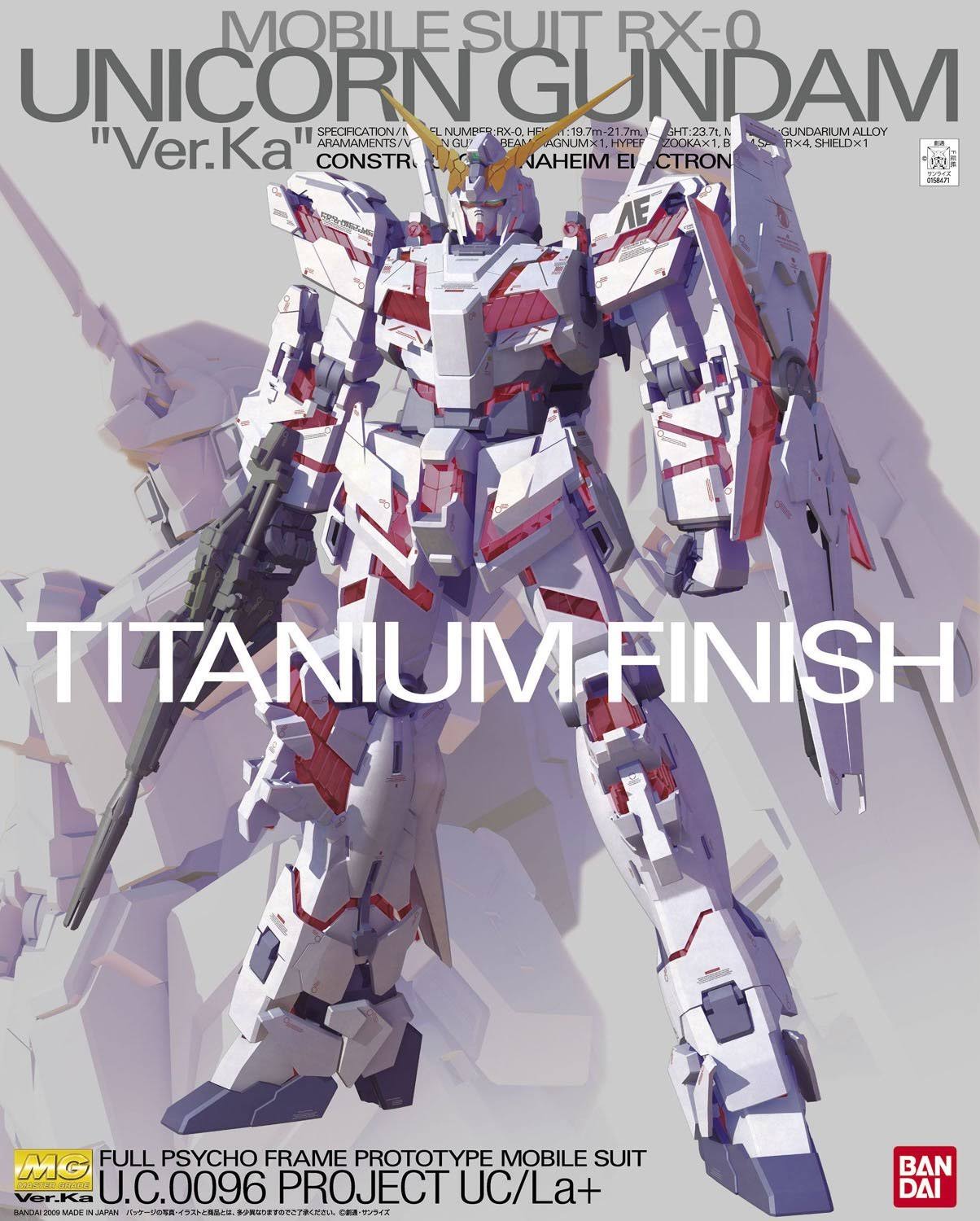 Bandai mg 1/100 RX-0 Unicorn Gundam Ver KA Titanium Finish Plastic Model Kit